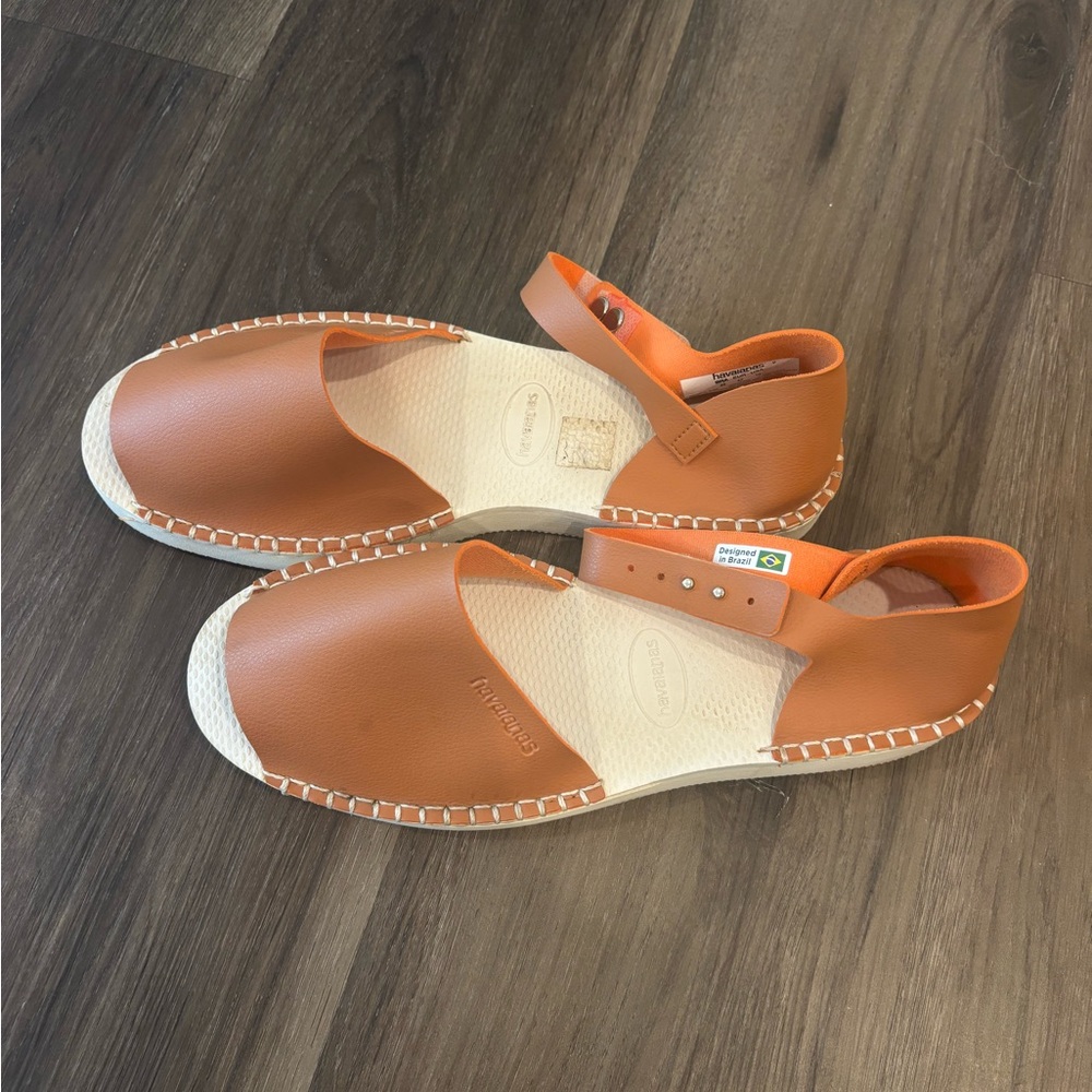 Havaianas Tan Brown Leather Slingback Sandals